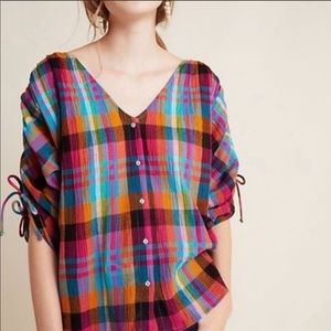 Anthropologie Maeve Plaid Multicolor Top